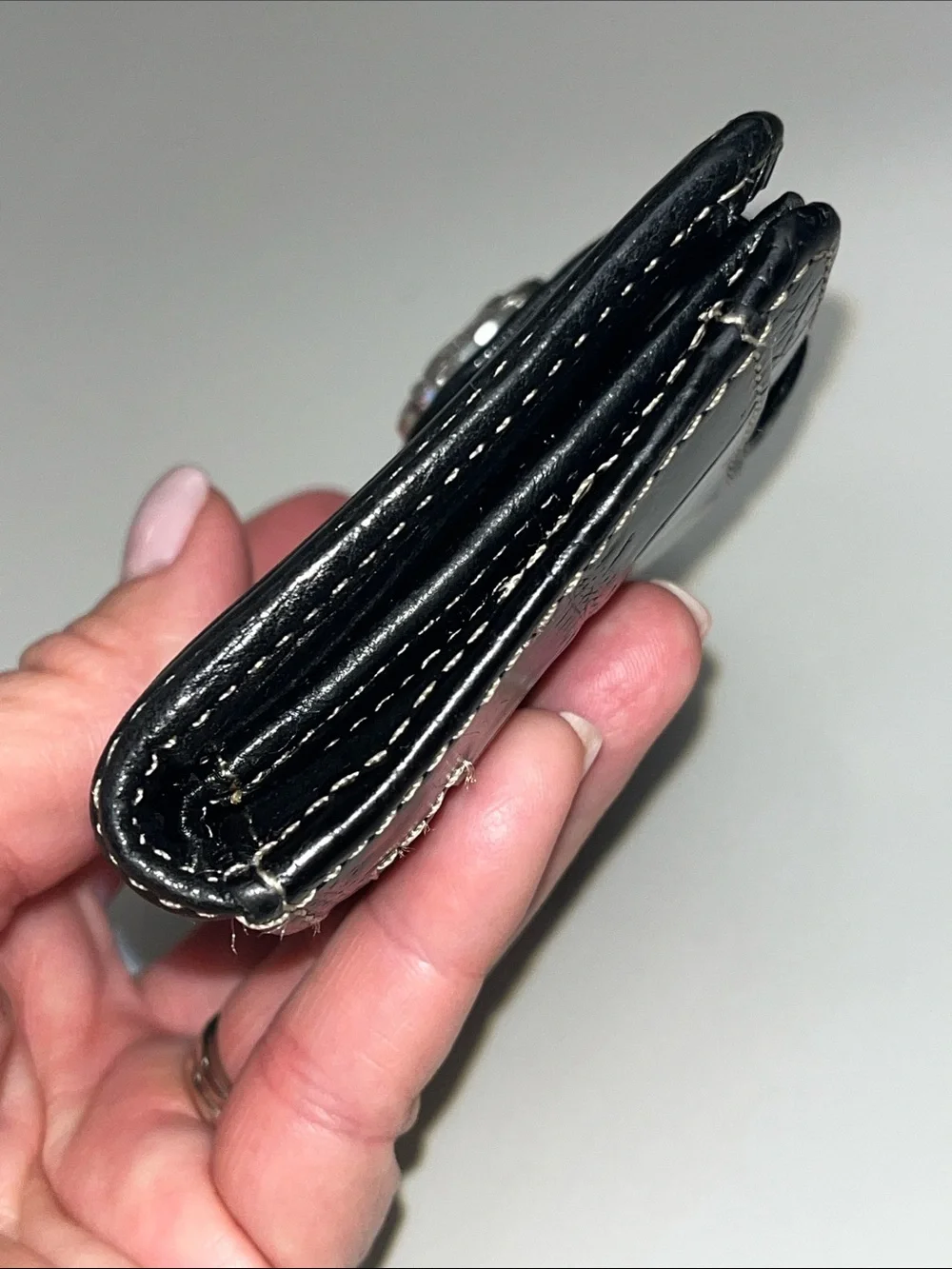 Brighton Black Leather Croc Stamped Print Wallet with Decorative Snap